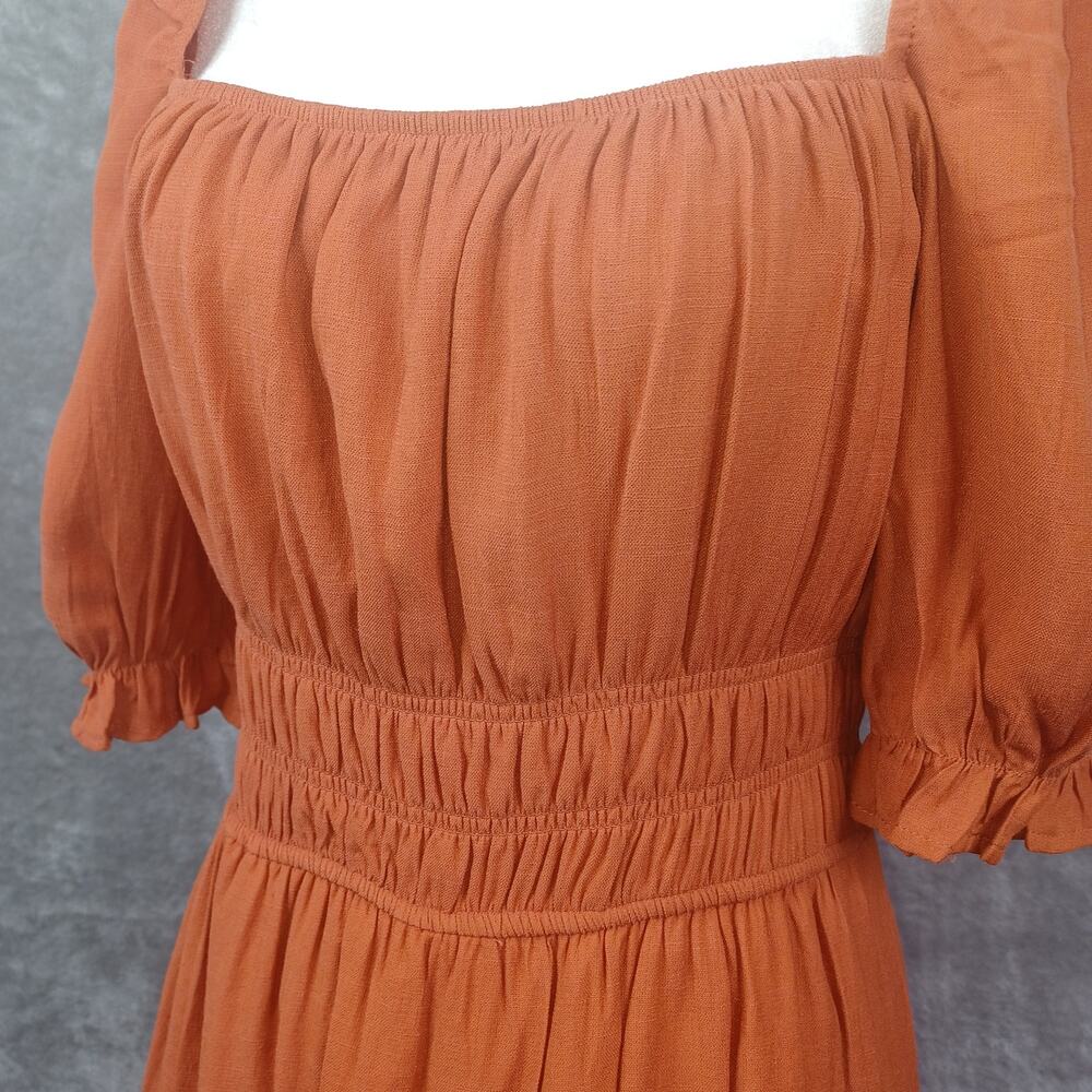 Trixie Puff Sleeve Tiered Dress L Square Neck Peasant Cottagecore Smocked Boho - Picture 11 of 13